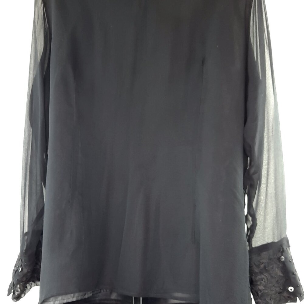Vintage Ice Black Beaded Elegant Formal Sheer Long Sleeve Tunic Top - Picture 10 of 14